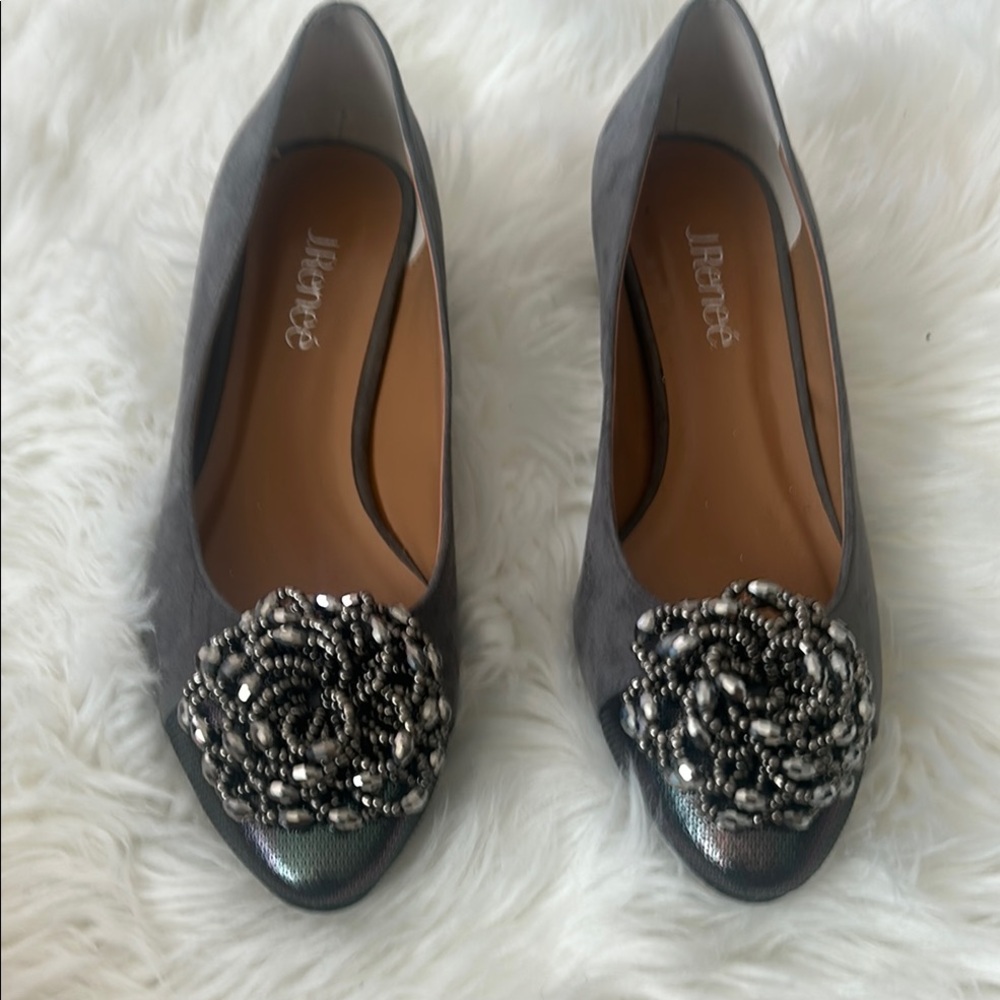 J.Renee Gray Heels with Rosette Embellishment